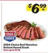 USDA Choice Beef Boneless Bottom Round Steak