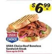 USDA Choice Beef Boneless Sandwich Steak