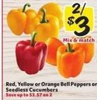 Red, Yellow or Orange Bell Peppers or Seedless Cucumbers