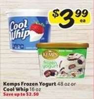 Kemps Frozen Yogurt or Cool Whip