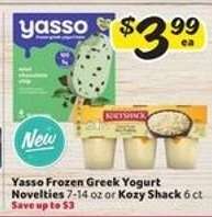 Yasso Frozen Greek Yogurt Novelties or Kozy Shack