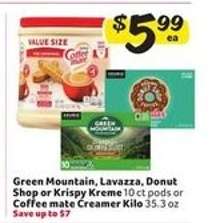 Green Mountain, Lavazza, Donut Shop or Krispy Kreme 10 ct pods or Coffee mate Creamer Kilo
