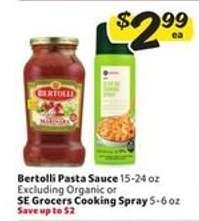 Bertolli Pasta Sauce or SE Grocers Cooking Spray