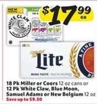 Miller or Coors / White Claw, Blue Moon, Samuel Adams, New Belgium