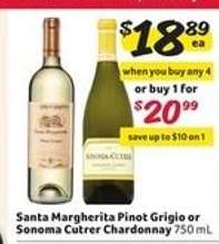 Santa Margherita Pinot Grigio or Sonoma Cutrer Chardonnay*