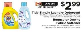 Tide Simply Laundry Detergent / Bounce or Downy Fabric Softener