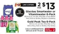Glacéau Smartwater or Vitaminwater 6-Pack, Gold Peak Tea 6-Pack