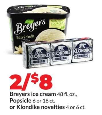 Breyers Ice Cream, Popsicle, or Klondike Novelties