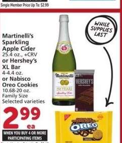 Martinelli's Sparkling Apple Cider 25.4 oz., or Hershey's XL Bar 4-4.4 oz. or Nabisco Oreo Cookies 10.68-20 oz. Family Size - Selected varieties

Single Member Price Up To: $5.49