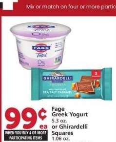 Fage Greek Yogurt 5.3 oz. or Ghirardelli Squares 1.06 oz. - Selected varieties
Single Member Price Up To: $1.79

Mix or match on four or more participating items in a single transaction. With Membership where applicable.