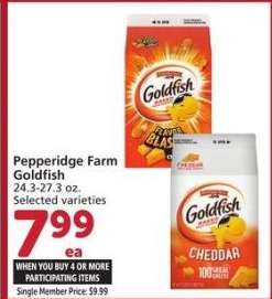 Pepperidge Farm Goldfish - 24.3-27.3 oz.
Selected varieties
Single Member Price: $9.99

Mix or match on four or more participating items in a single transaction. With Membership where applicable.