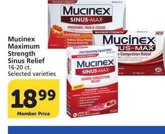 Mucinex Maximum Strength Sinus Relief - 16-20 ct. Selected varieties