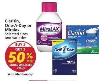 Claritin, One-A-Day or Miralax - Selected sizes
and varieties