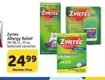 Zyrtec Allergy Relief - 24-30 ct., 8 oz. Selected varieties