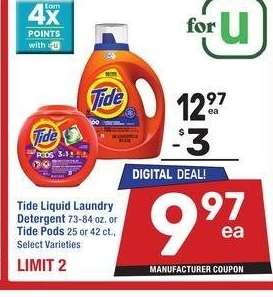 Tide Liquid Laundry Detergent 73-84 oz. or Tide Pods 25 or 42 ct. - Select Varieties