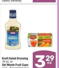 Kraft Salad Dressing 16 oz. or Del Monte Fruit Cups 4 pk. - Select Varieties