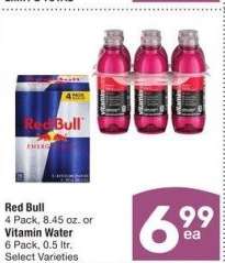 Red Bull 4 Pack, 8.45 oz. or Vitamin Water 6 Pack, 0.5 ltr. - Select Varieties