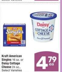Kraft American Singles 16 oz. or Daisy Cottage Cheese 24 oz. - Select Varieties