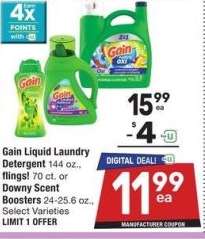 Gain Liquid Laundry Detergent 144 oz., flings! 70 ct. or Downy Scent Boosters 24-25.6 oz. - Select Varieties