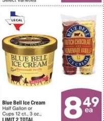 Blue Bell Ice Cream Half Gallon or Cups 12 ct. 3 oz.