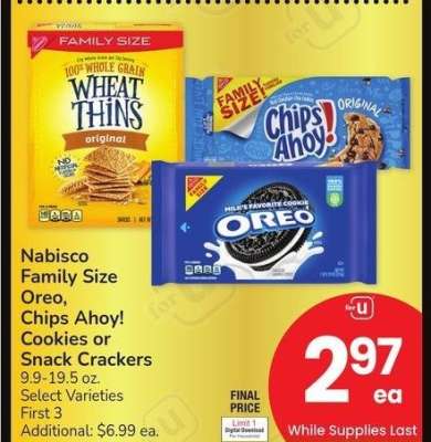 Nabisco Family Size Oreo, Chips Ahoy! Cookies or Snack Crackers - 9.9-19.5 oz. Select Varieties