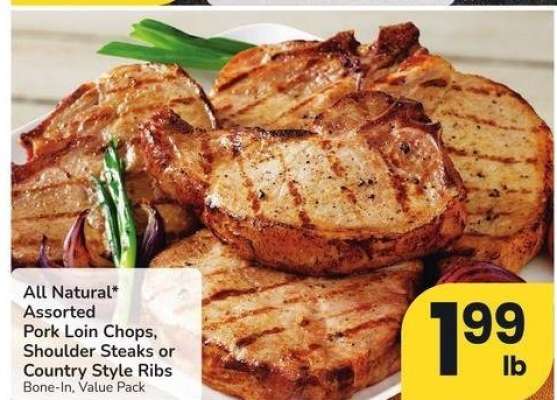 All Natural* Assorted Pork Loin Chops, Shoulder Steaks or Country Style Ribs - Bone - In, Value Pack