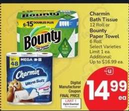Charmin Bath Tissue 12 Roll or Bounty Paper Towel 6 Roll - Select Varieties