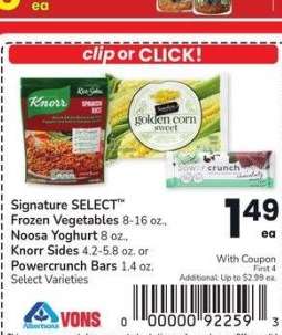 Signature SELECT™ Frozen Vegetables 8-16 oz., Noosa Yoghurt 8 oz., Knorr Sides 4.2-5.8 oz. or Powercrunch Bars 1.4 oz. - Select Varieties