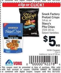 Snack Factory Pretzel Crisps 14 oz. or Stacy's Pita Chips 15.6-16 oz. - Select Varieties
