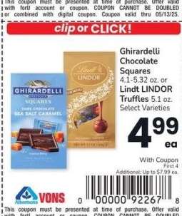 Ghirardelli Chocolate Squares 4.1-5.32 oz. or Lindt LINDOR Truffles 5.1 oz. - Select Varieties