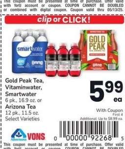 Gold Peak Tea, Vitaminwater, Smartwater 6 pk., 16.9 oz. or Arizona Tea 12 pk., 11.5 oz. - Select Varieties