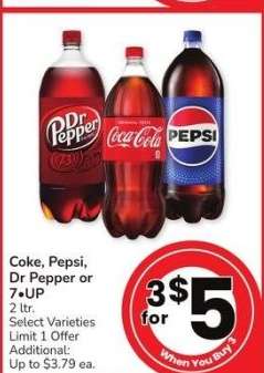 Coke, Pepsi, Dr Pepper or 7 • UP - 2 ltr. Select Varieties