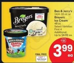 Ben & Jerry's 14.4-16 oz. or Breyers Ice Cream 48 oz. - Select Varieties