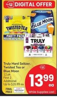 Truly Hard Seltzer, Twisted Tea or Blue Moon - 12 pk.