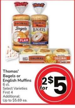 Thomas' Bagels or English Muffins - 6 ct. Select Varieties
