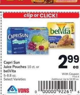 Capri Sun Juice Pouches 10 ct. or belVita 5-8.8 oz. - Select Varieties