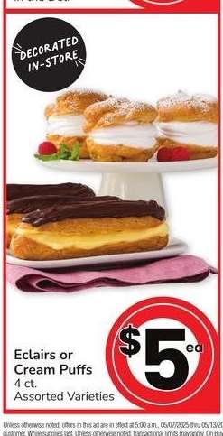 Eclairs or Cream Puffs - 4 ct. Assorted Varieties