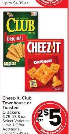 Cheez-It, Club, Townhouse or Toasted Crackers - 5.75-13.8 oz. Select Varieties