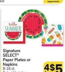 Signature SELECT® Paper Plates or Napkins - 8-16 ct. Select Varieties