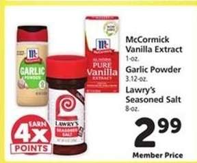 McCormick Vanilla Extract, Garlic Powder, Lawry's Seasoned Salt