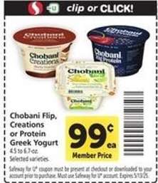 Chobani Flip, Creations or Protein Greek Yogurt*
