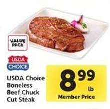 USDA Choice Boneless Beef Chuck Cut Steak