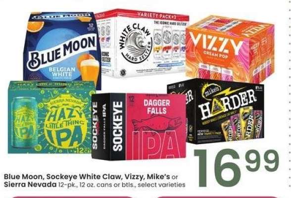 Blue Moon, Sockeye White Claw, Vizzy, Mike's or Sierra Nevada - 12-pk., 12 oz. cans or btls., select varieties
