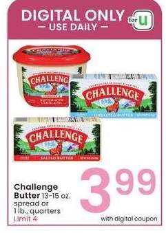 Challenge Butter - 13-15 oz. spread or 1 lb., quarters