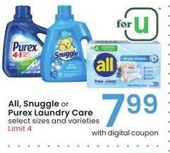 All, Snuggle or Purex Laundry Care - select sizes and varieties