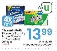 Charmin Bath Tissue or Bounty Paper Towels - 6-12 roll, select varieties