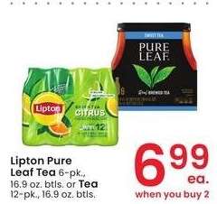 Lipton Pure Leaf Tea 6-pk., 16.9 oz. btls. or Tea 12-pk., 16.9 oz. btls.
