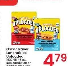 Oscar Mayer Lunchables Uploaded - 15.12-15.46 oz., sub sandwich or pepperoni pizza