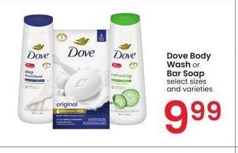 Dove Body Wash or Bar Soap - select sizes and varieties
