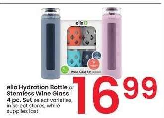 ello Hydration Bottle or Stemless Wine Glass 4 pc. Set - pc varieties